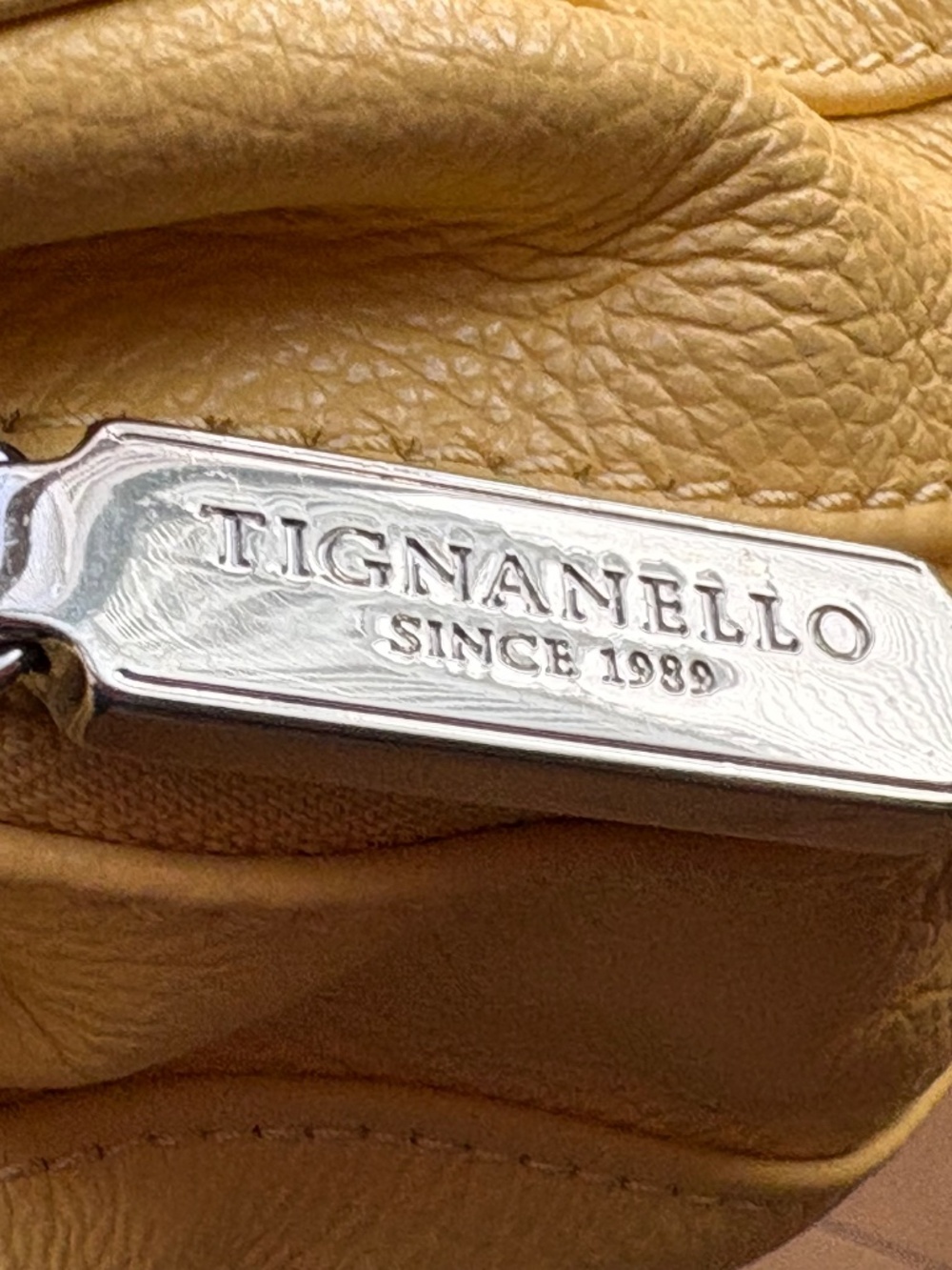 Tignanello Butter Yellow Pebble Leather Triple Entry Shoulder Bag - Picture 7 of 13